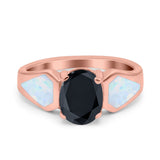 Three Stone Vintage Style Oval Art Deco Created White Opal Wedding Engagement Ring Simulated Cubic Zirconia 925 Sterling Silver