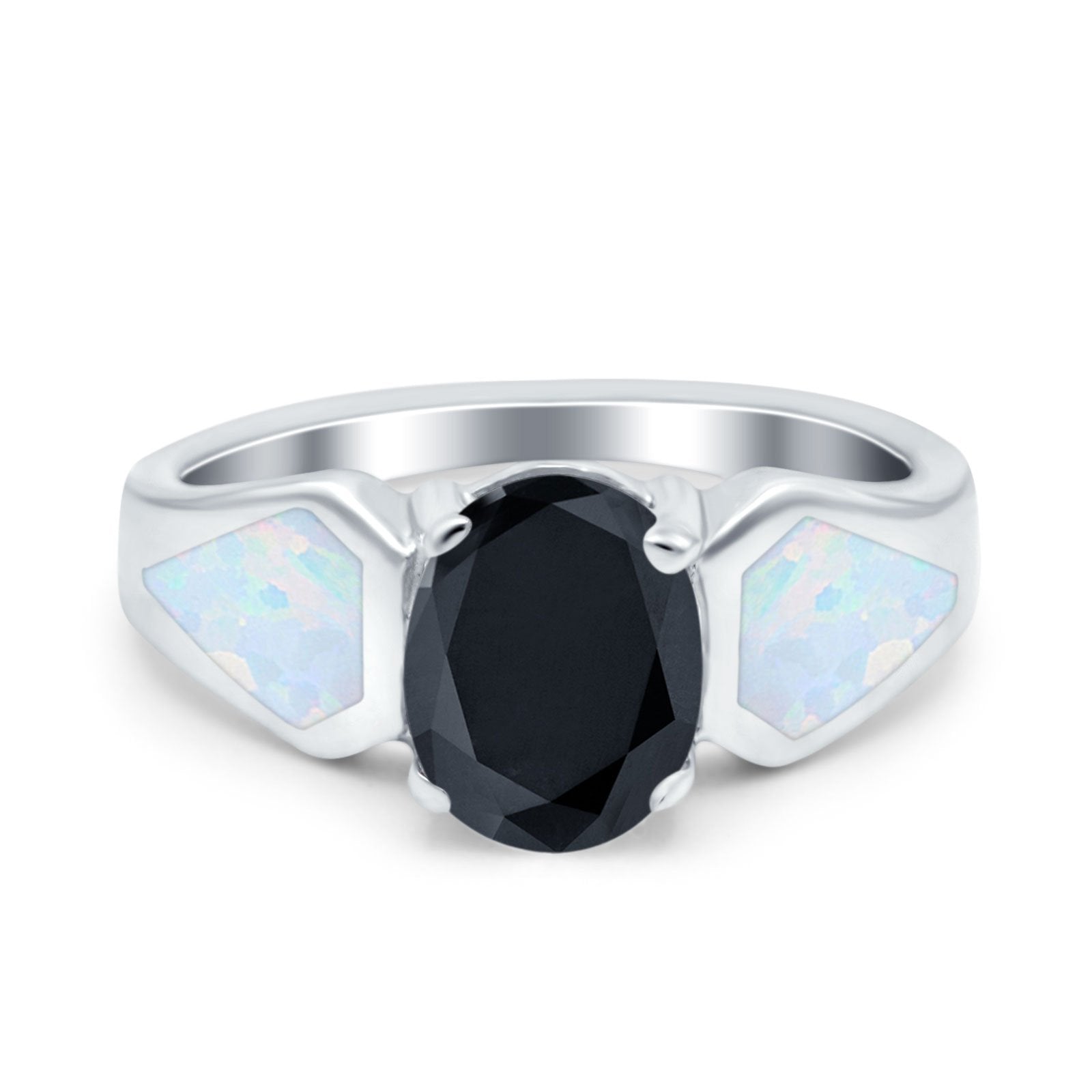 Three Stone Vintage Style Oval Art Deco Created White Opal Wedding Engagement Ring Simulated Cubic Zirconia 925 Sterling Silver