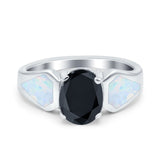 Three Stone Vintage Style Oval Art Deco Created White Opal Wedding Engagement Ring Simulated Cubic Zirconia 925 Sterling Silver