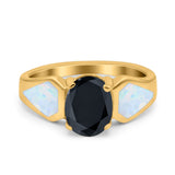 Three Stone Vintage Style Oval Art Deco Created White Opal Wedding Engagement Ring Simulated Cubic Zirconia 925 Sterling Silver