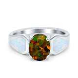 Three Stone Vintage Style Oval Art Deco Created White Opal Wedding Engagement Ring Simulated Cubic Zirconia 925 Sterling Silver