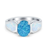 Three Stone Vintage Style Oval Art Deco Created White Opal Wedding Engagement Ring Simulated Cubic Zirconia 925 Sterling Silver