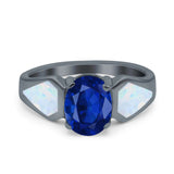 Three Stone Vintage Style Oval Art Deco Created White Opal Wedding Engagement Ring Simulated Cubic Zirconia 925 Sterling Silver