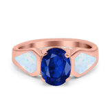 Three Stone Vintage Style Oval Art Deco Created White Opal Wedding Engagement Ring Simulated Cubic Zirconia 925 Sterling Silver