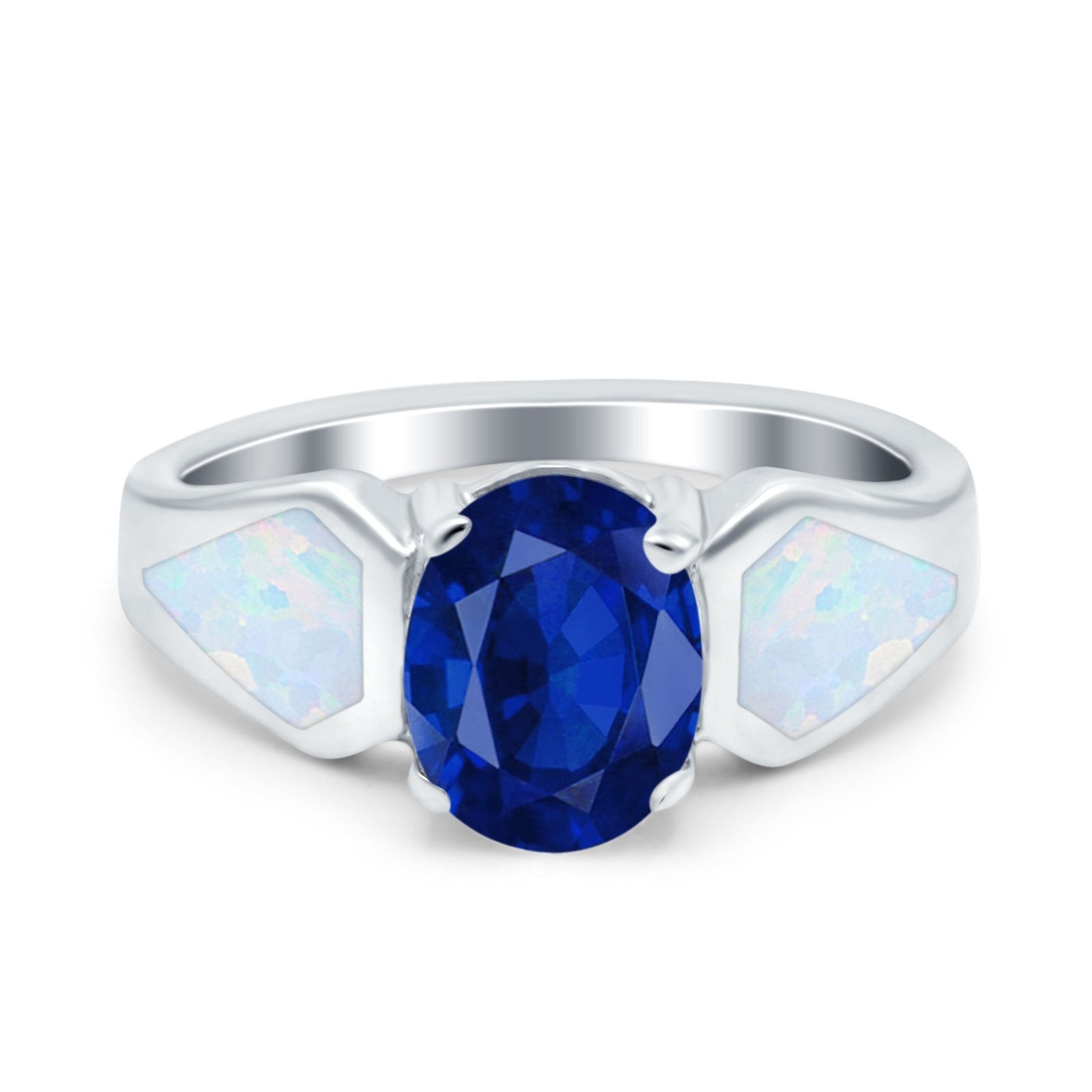 Three Stone Vintage Style Oval Art Deco Created White Opal Wedding Engagement Ring Simulated Cubic Zirconia 925 Sterling Silver