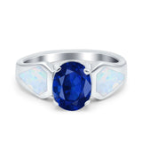 Three Stone Vintage Style Oval Art Deco Created White Opal Wedding Engagement Ring Simulated Cubic Zirconia 925 Sterling Silver