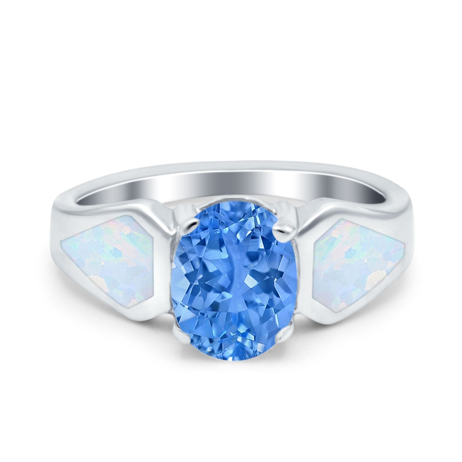 Three Stone Vintage Style Oval Art Deco Created White Opal Wedding Engagement Ring Simulated Cubic Zirconia 925 Sterling Silver