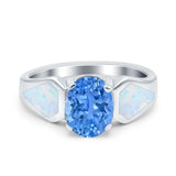 Three Stone Vintage Style Oval Art Deco Created White Opal Wedding Engagement Ring Simulated Cubic Zirconia 925 Sterling Silver