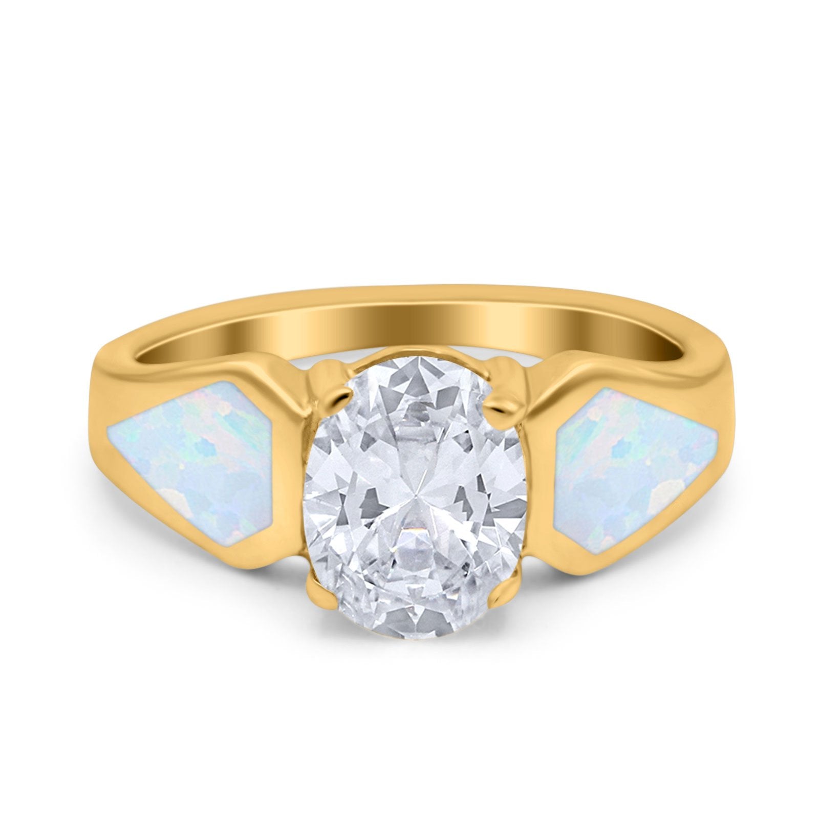 Three Stone Vintage Style Oval Art Deco Created White Opal Wedding Engagement Ring Simulated Cubic Zirconia 925 Sterling Silver