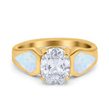 Three Stone Vintage Style Oval Art Deco Created White Opal Wedding Engagement Ring Simulated Cubic Zirconia 925 Sterling Silver