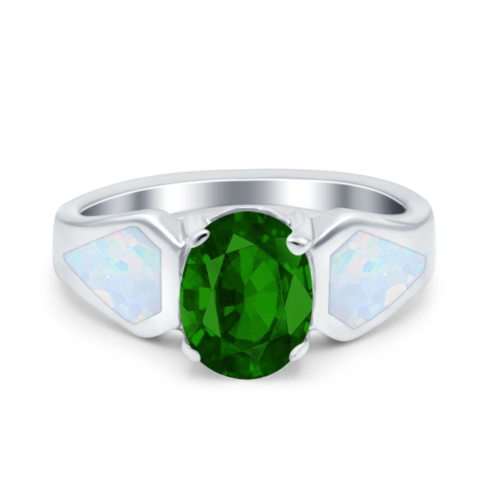 Three Stone Vintage Style Oval Art Deco Created White Opal Wedding Engagement Ring Simulated Cubic Zirconia 925 Sterling Silver