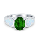 Three Stone Vintage Style Oval Art Deco Created White Opal Wedding Engagement Ring Simulated Cubic Zirconia 925 Sterling Silver