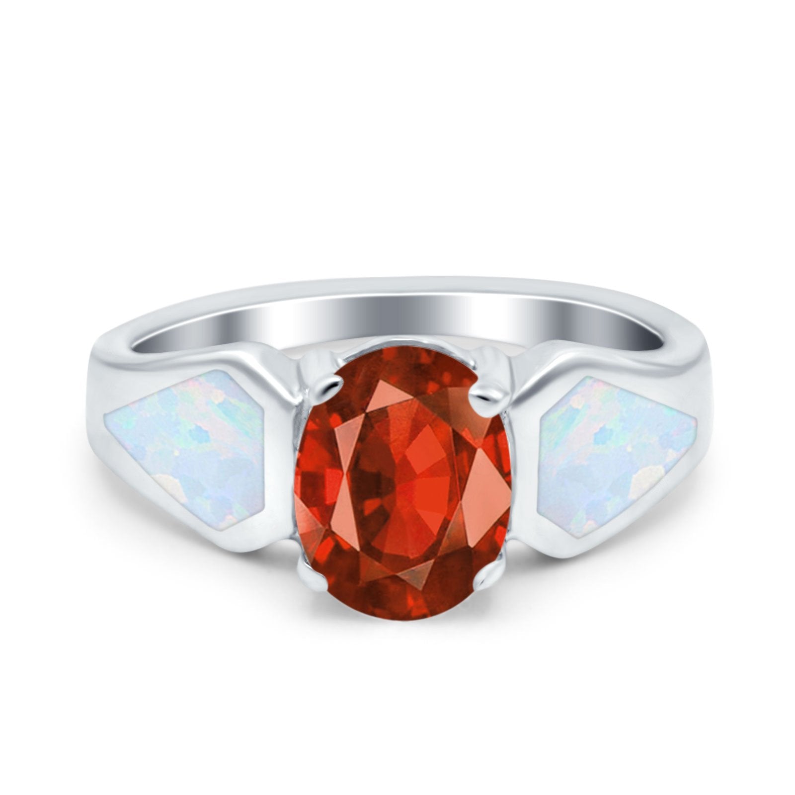 Three Stone Vintage Style Oval Art Deco Created White Opal Wedding Engagement Ring Simulated Cubic Zirconia 925 Sterling Silver