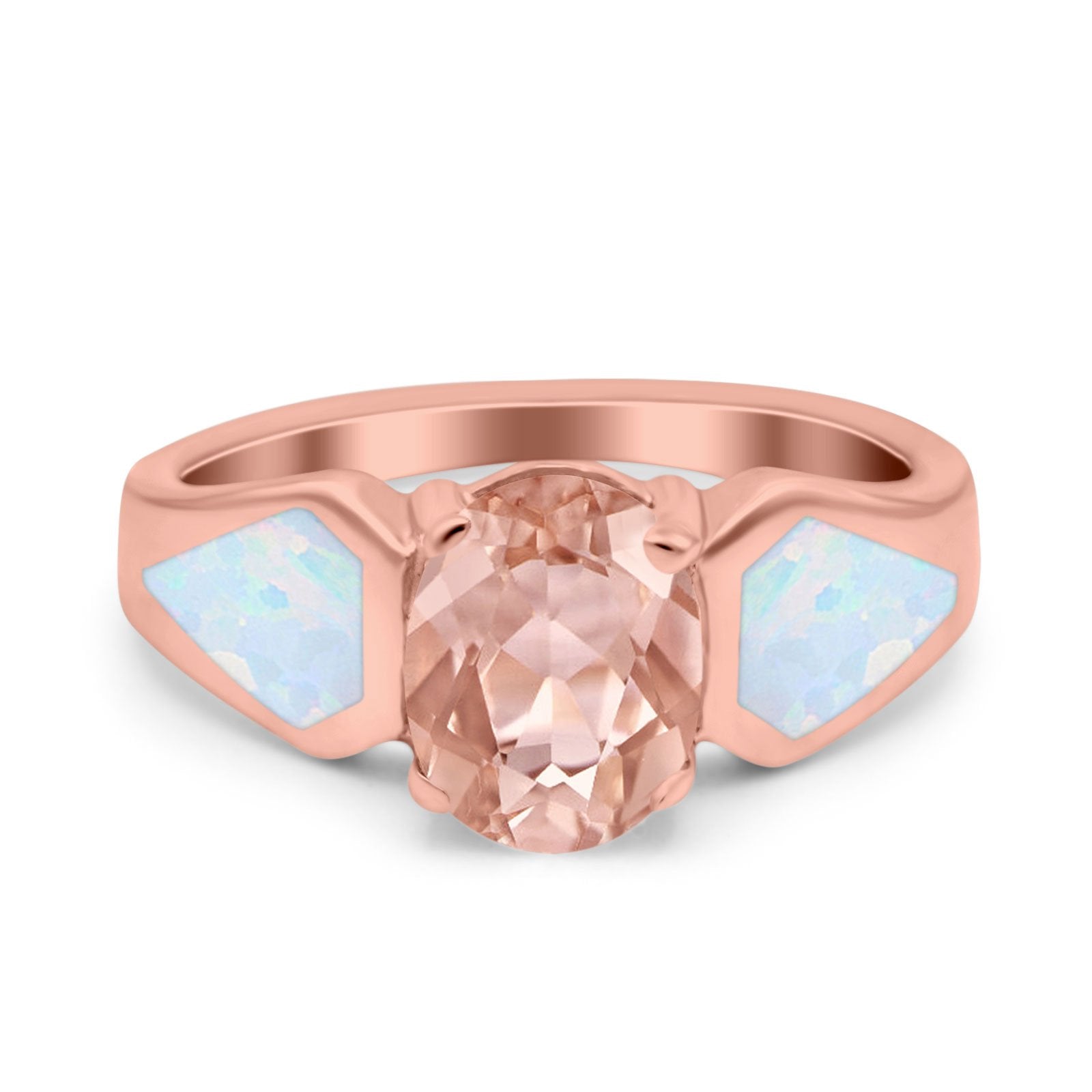 Three Stone Vintage Style Oval Art Deco Created White Opal Wedding Engagement Ring Simulated Cubic Zirconia 925 Sterling Silver