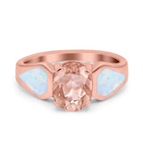 Three Stone Vintage Style Oval Art Deco Created White Opal Wedding Engagement Ring Simulated Cubic Zirconia 925 Sterling Silver