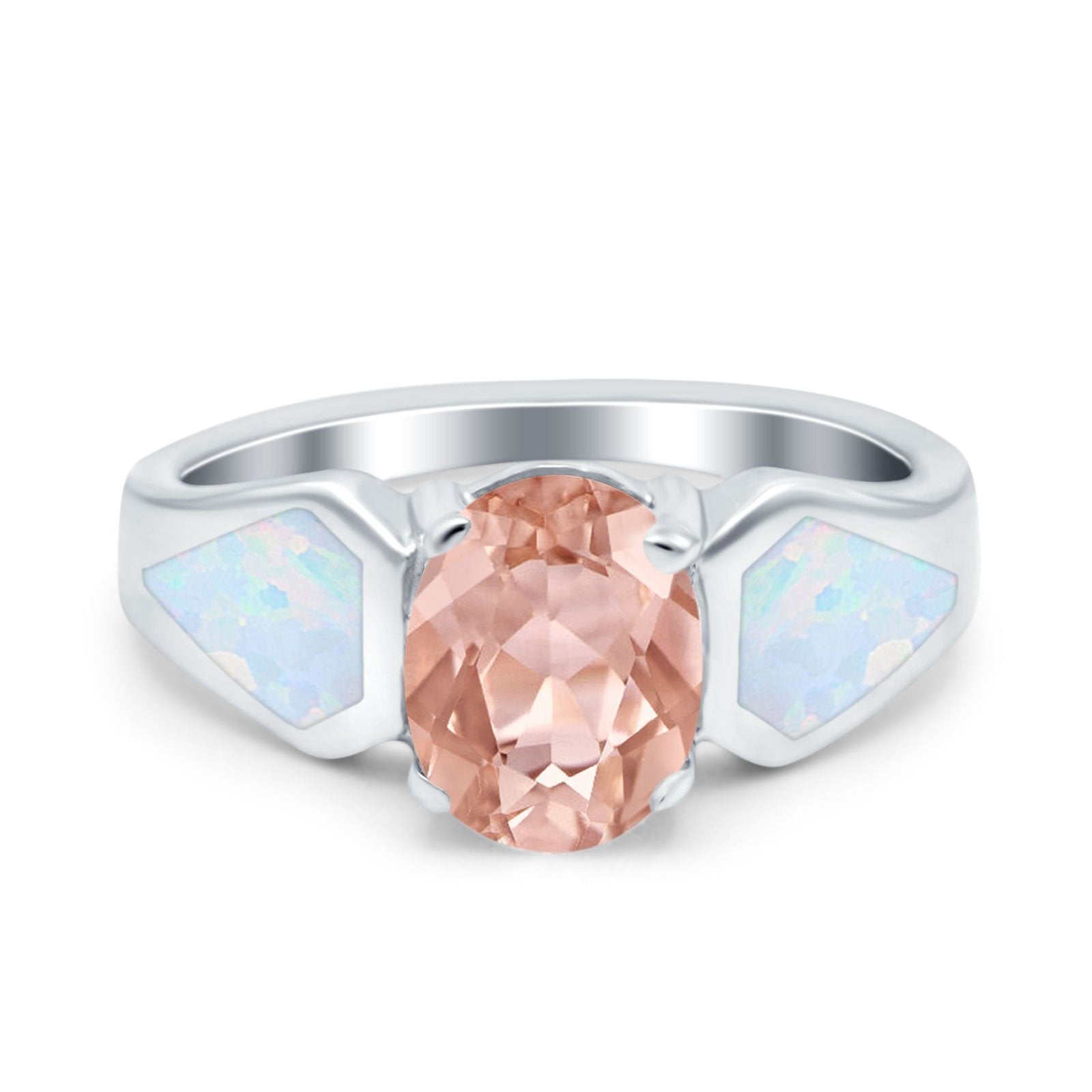 Three Stone Vintage Style Oval Art Deco Created White Opal Wedding Engagement Ring Simulated Cubic Zirconia 925 Sterling Silver