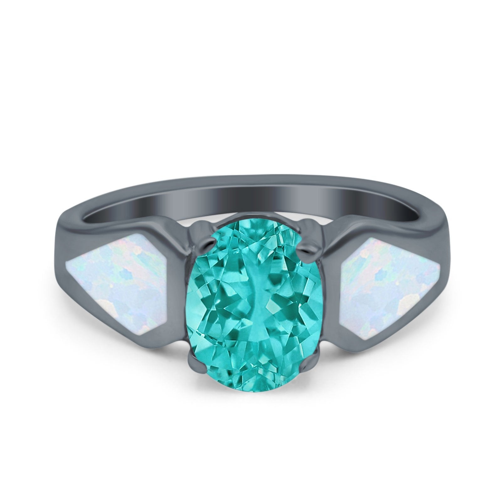 Three Stone Vintage Style Oval Art Deco Created White Opal Wedding Engagement Ring Simulated Cubic Zirconia 925 Sterling Silver