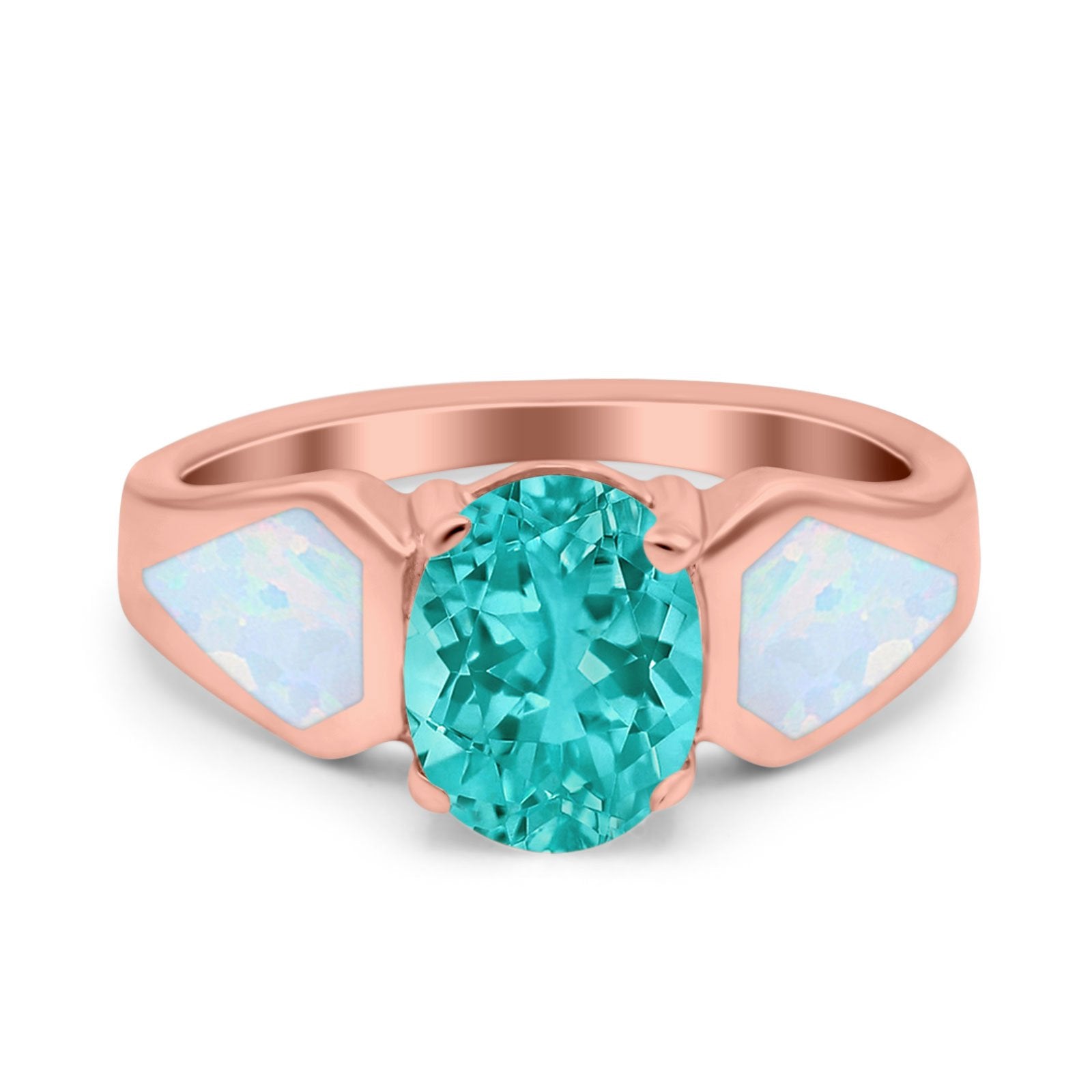 Three Stone Vintage Style Oval Art Deco Created White Opal Wedding Engagement Ring Simulated Cubic Zirconia 925 Sterling Silver