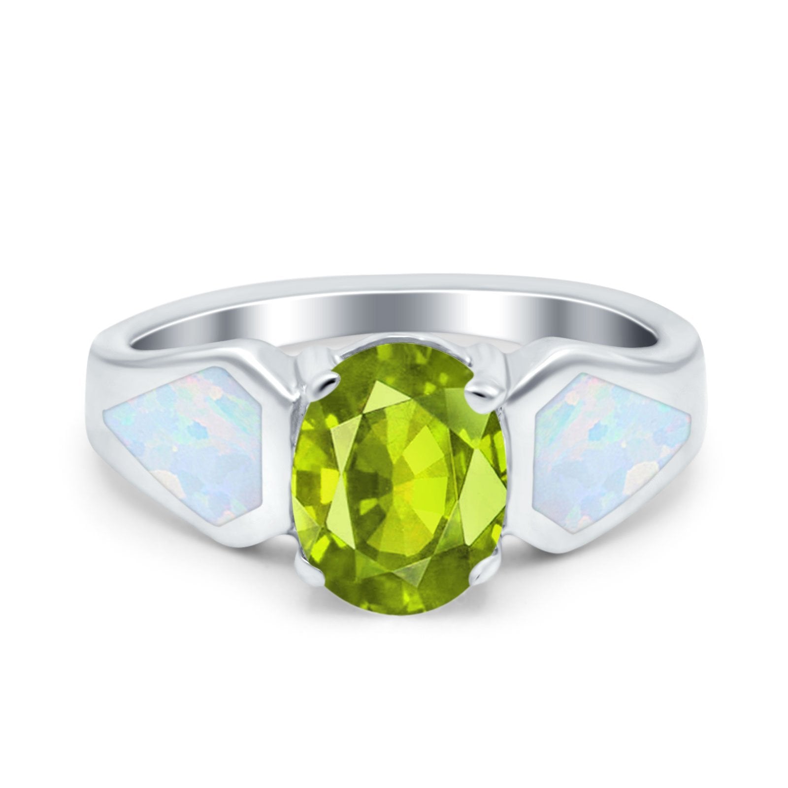 Three Stone Vintage Style Oval Art Deco Created White Opal Wedding Engagement Ring Simulated Cubic Zirconia 925 Sterling Silver