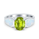 Three Stone Vintage Style Oval Art Deco Created White Opal Wedding Engagement Ring Simulated Cubic Zirconia 925 Sterling Silver