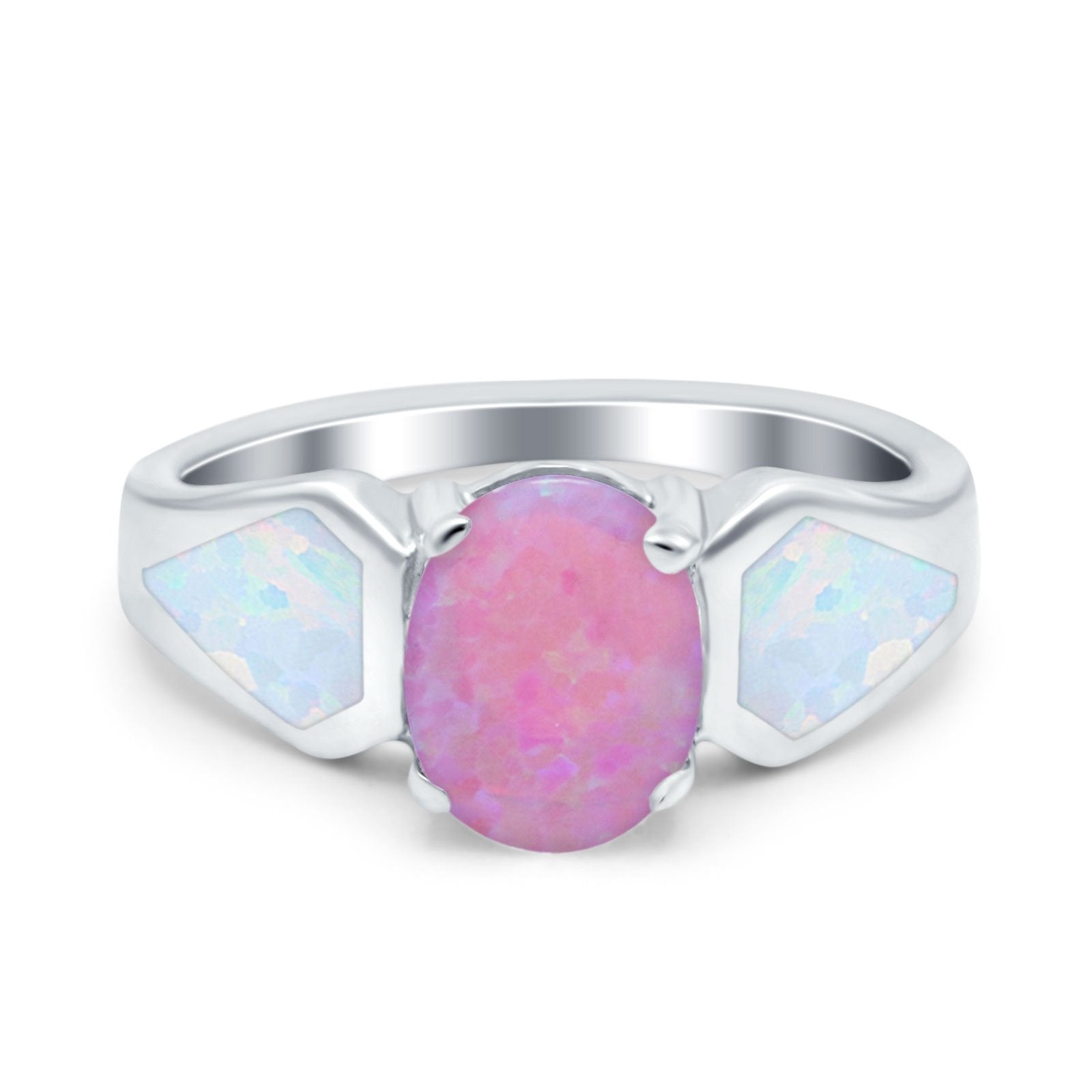 Three Stone Vintage Style Oval Art Deco Created White Opal Wedding Engagement Ring Simulated Cubic Zirconia 925 Sterling Silver