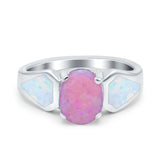 Three Stone Vintage Style Oval Art Deco Created White Opal Wedding Engagement Ring Simulated Cubic Zirconia 925 Sterling Silver