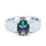 Three Stone Vintage Style Oval Art Deco Created White Opal Wedding Engagement Ring Simulated Cubic Zirconia 925 Sterling Silver