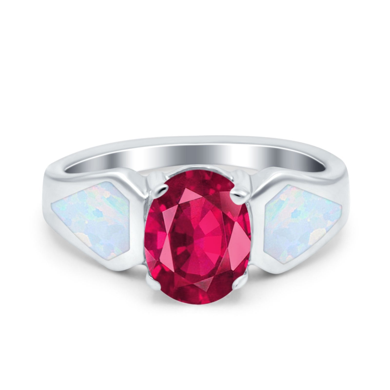 Three Stone Vintage Style Oval Art Deco Created White Opal Wedding Engagement Ring Simulated Cubic Zirconia 925 Sterling Silver