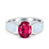 Three Stone Vintage Style Oval Art Deco Created White Opal Wedding Engagement Ring Simulated Cubic Zirconia 925 Sterling Silver