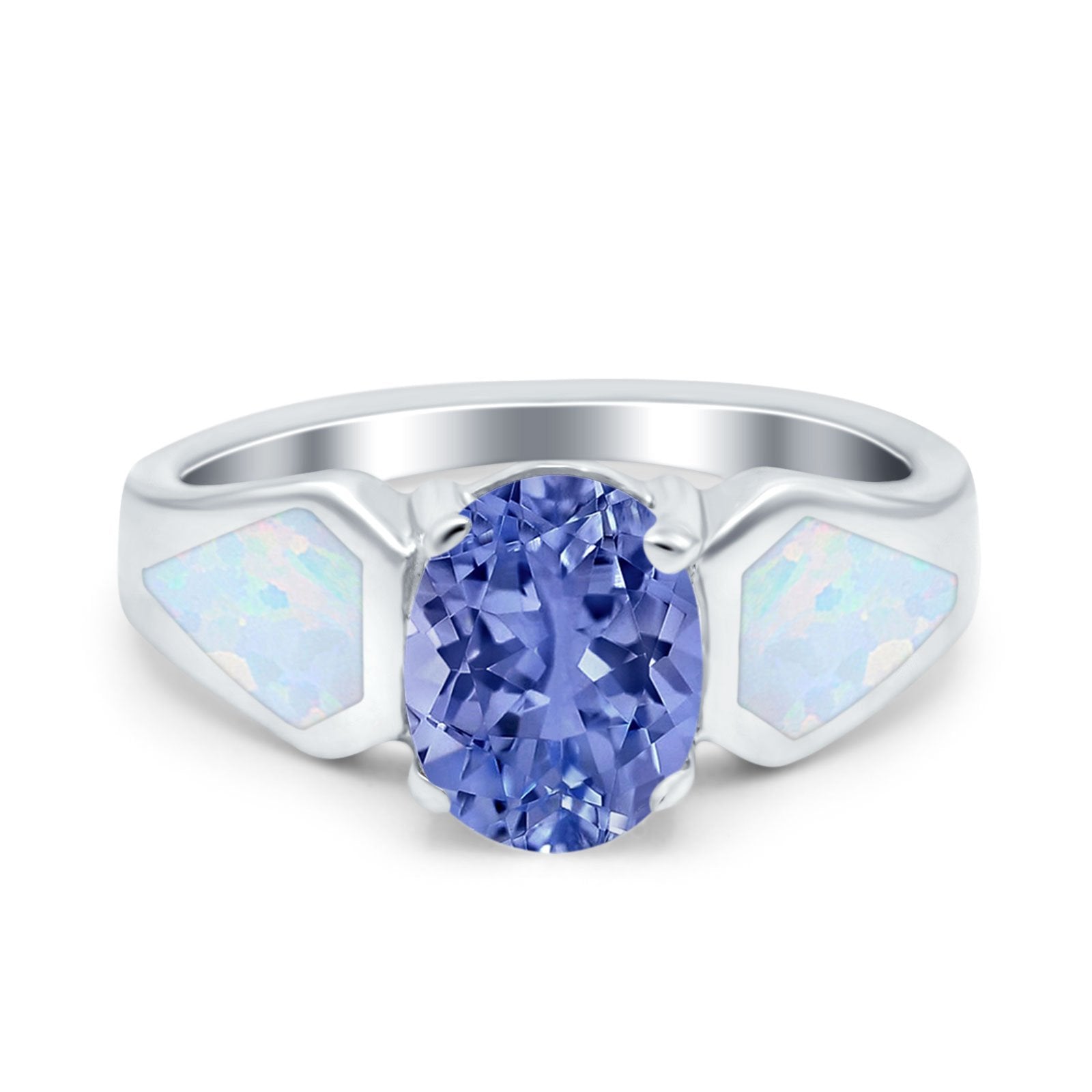 Three Stone Vintage Style Oval Art Deco Created White Opal Wedding Engagement Ring Simulated Cubic Zirconia 925 Sterling Silver