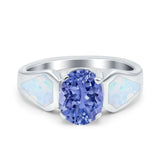 Three Stone Vintage Style Oval Art Deco Created White Opal Wedding Engagement Ring Simulated Cubic Zirconia 925 Sterling Silver