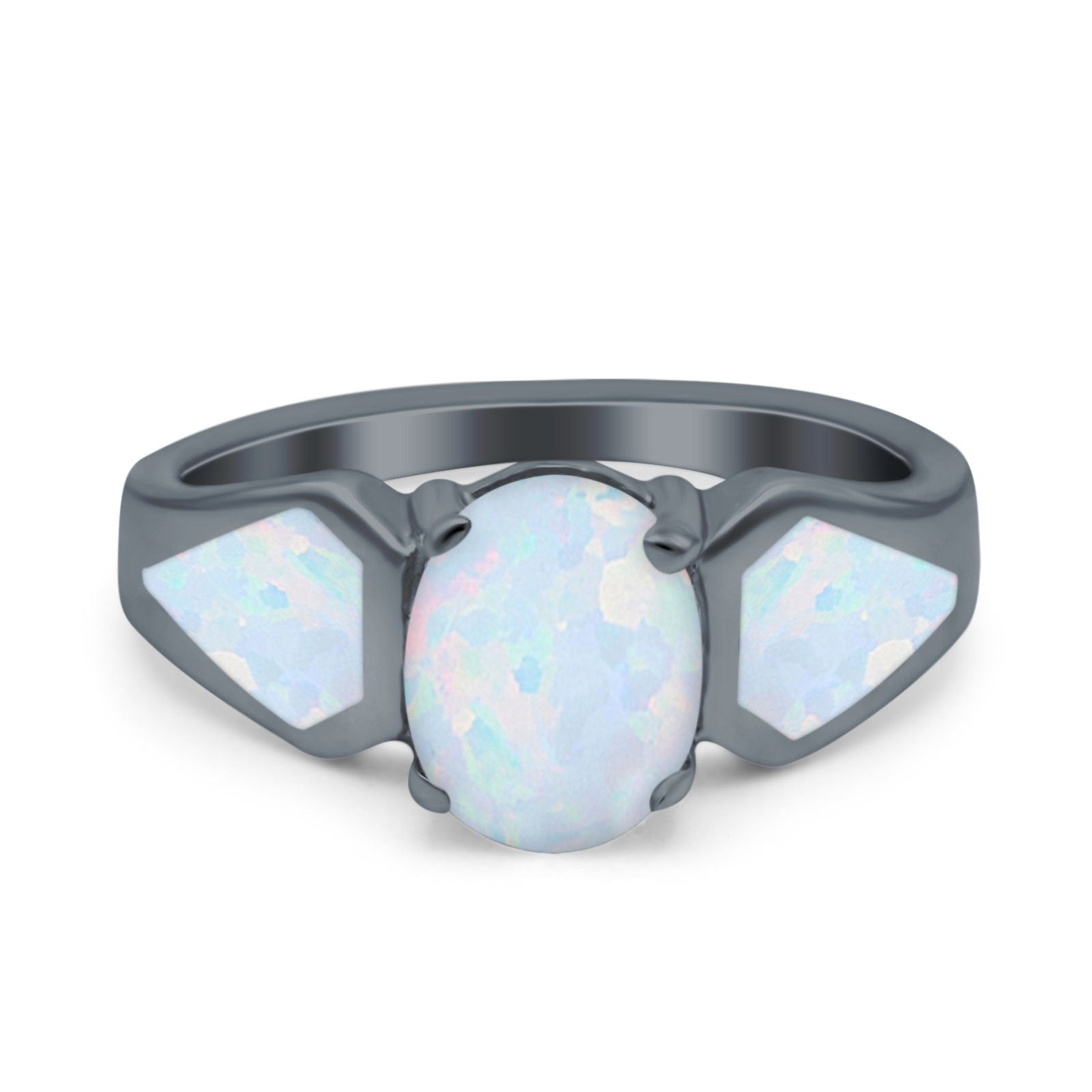 Three Stone Vintage Style Oval Art Deco Created White Opal Wedding Engagement Ring Simulated Cubic Zirconia 925 Sterling Silver