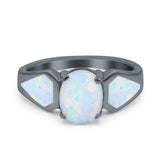 Three Stone Vintage Style Oval Art Deco Created White Opal Wedding Engagement Ring Simulated Cubic Zirconia 925 Sterling Silver