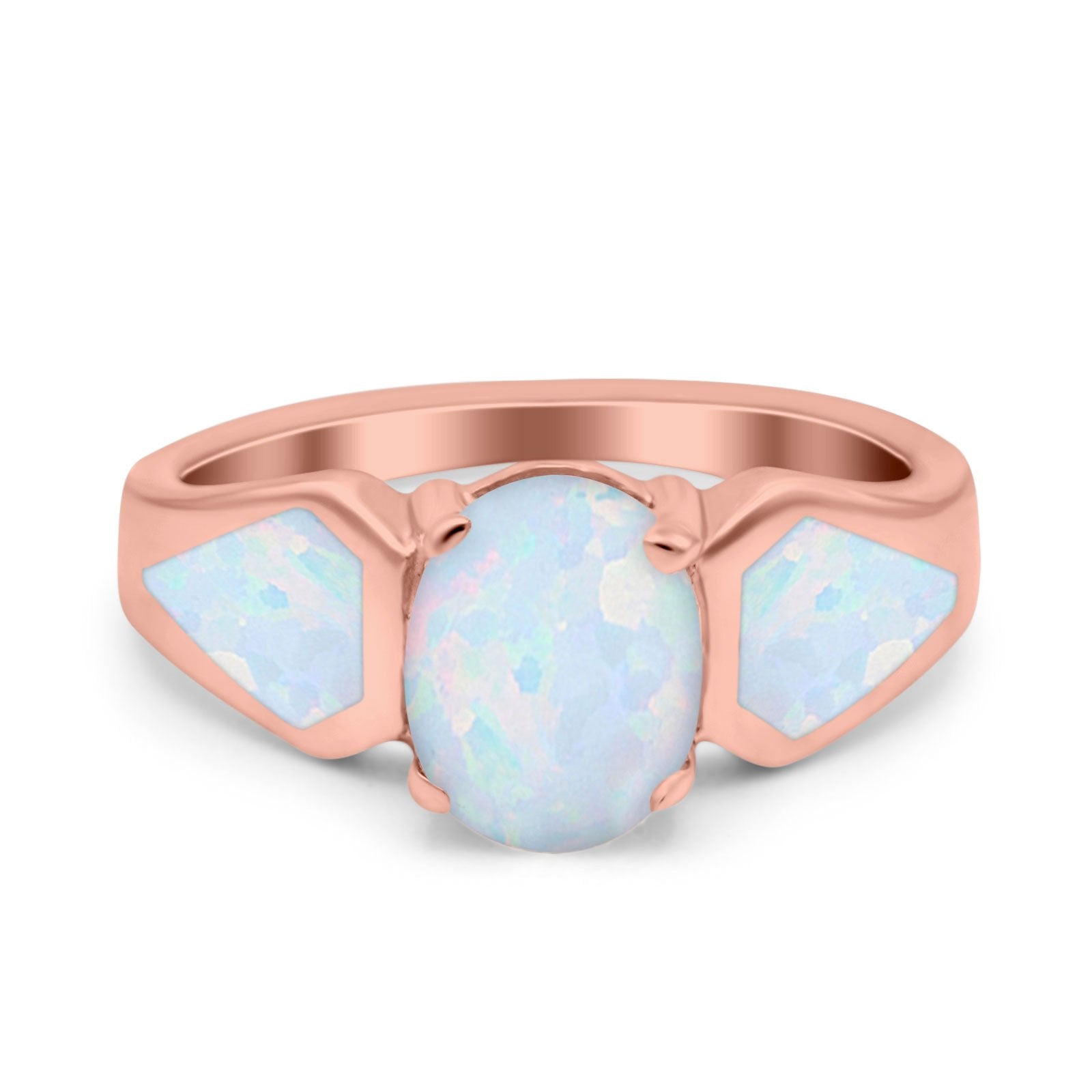 Three Stone Vintage Style Oval Art Deco Created White Opal Wedding Engagement Ring Simulated Cubic Zirconia 925 Sterling Silver