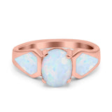 Three Stone Vintage Style Oval Art Deco Created White Opal Wedding Engagement Ring Simulated Cubic Zirconia 925 Sterling Silver