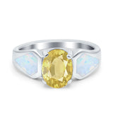 Three Stone Vintage Style Oval Art Deco Created White Opal Wedding Engagement Ring Simulated Cubic Zirconia 925 Sterling Silver