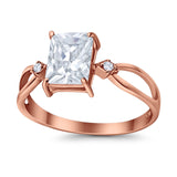 Halo Wedding Ring Baguette Round Simulated Cubic Zirconia 925 Sterling Silver