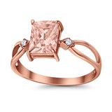 Halo Wedding Ring Baguette Round Simulated Cubic Zirconia 925 Sterling Silver