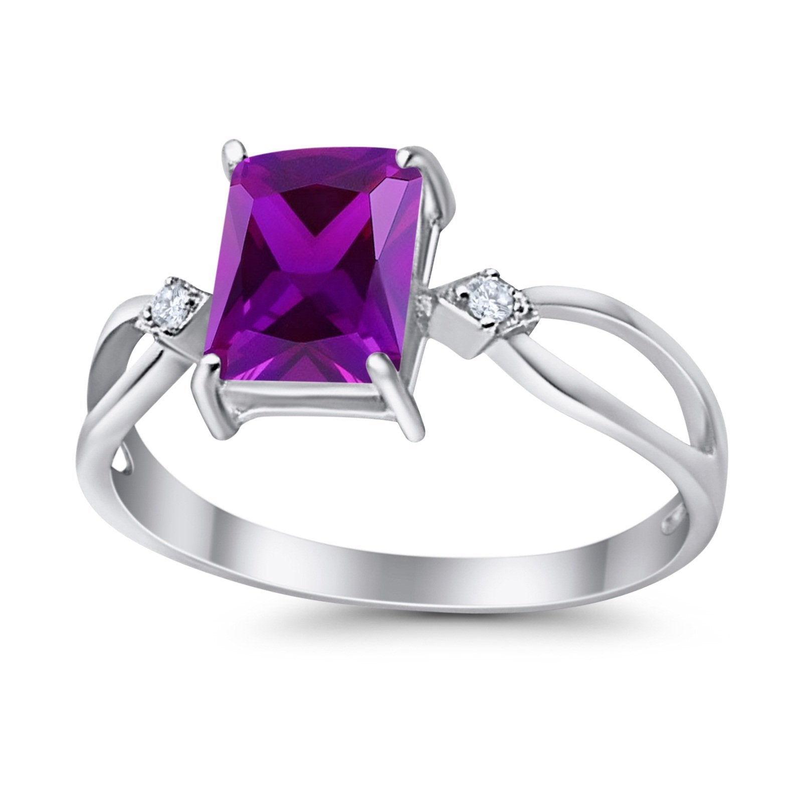 Halo Wedding Ring Baguette Round Simulated Cubic Zirconia 925 Sterling Silver