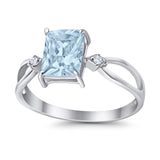 Halo Wedding Ring Baguette Round Simulated Cubic Zirconia 925 Sterling Silver