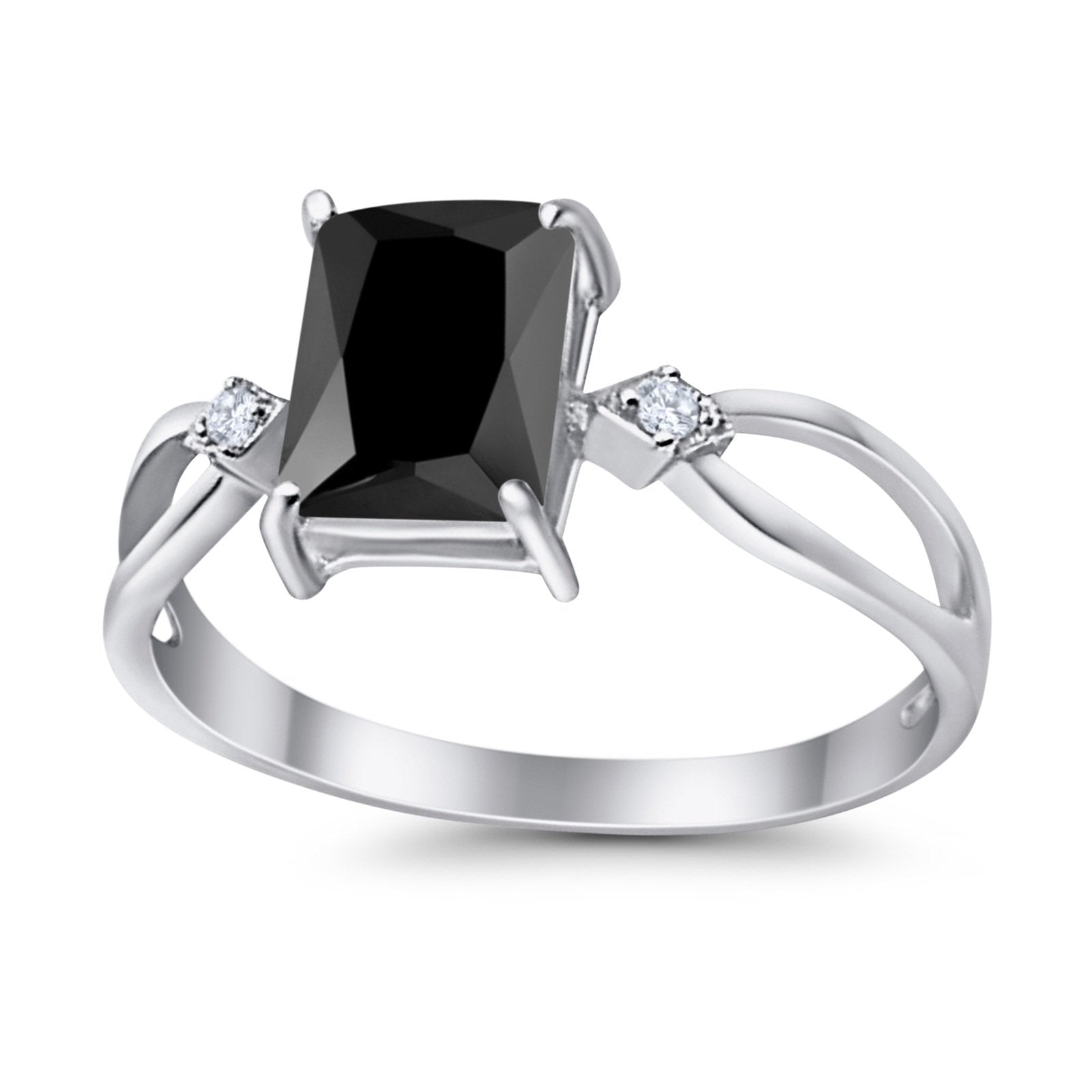 Halo Wedding Ring Baguette Round Simulated Cubic Zirconia 925 Sterling Silver