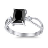 Halo Wedding Ring Baguette Round Simulated Cubic Zirconia 925 Sterling Silver