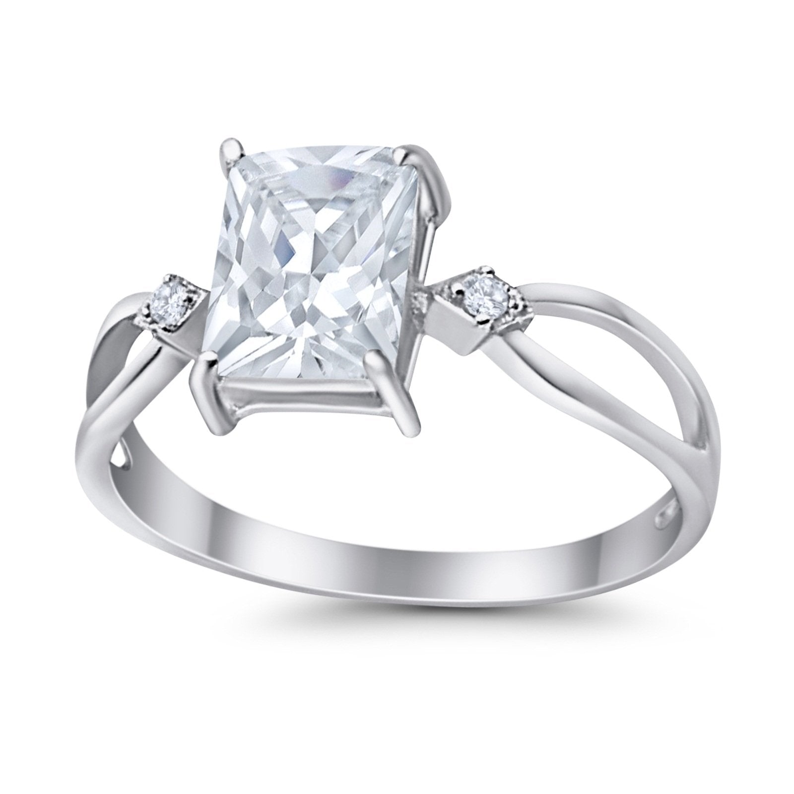 Halo Wedding Ring Baguette Round Simulated Cubic Zirconia 925 Sterling Silver