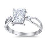 Halo Wedding Ring Baguette Round Simulated Cubic Zirconia 925 Sterling Silver