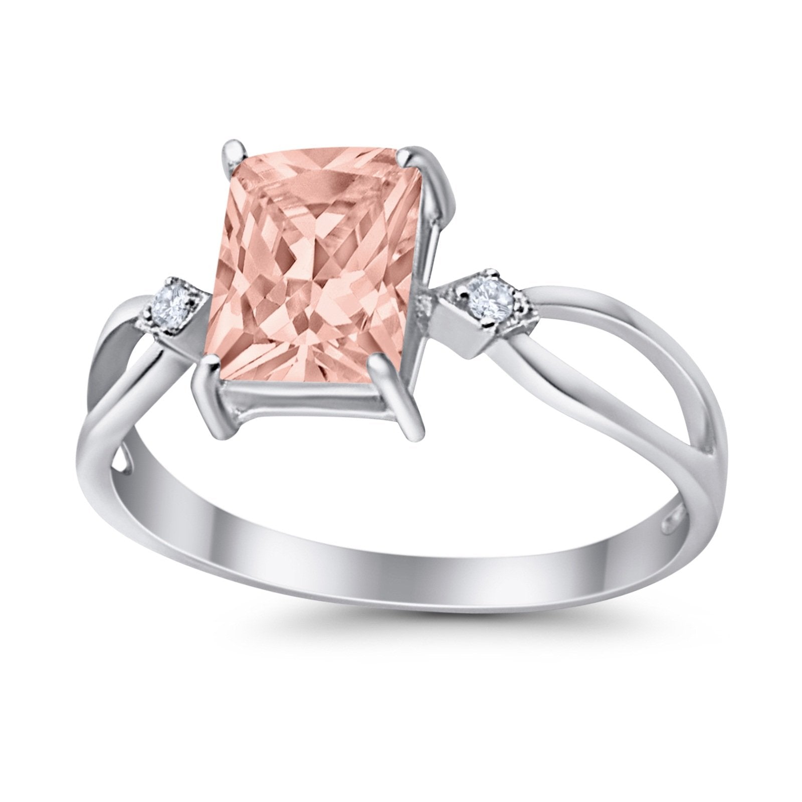 Halo Wedding Ring Baguette Round Simulated Cubic Zirconia 925 Sterling Silver