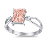 Halo Wedding Ring Baguette Round Simulated Cubic Zirconia 925 Sterling Silver