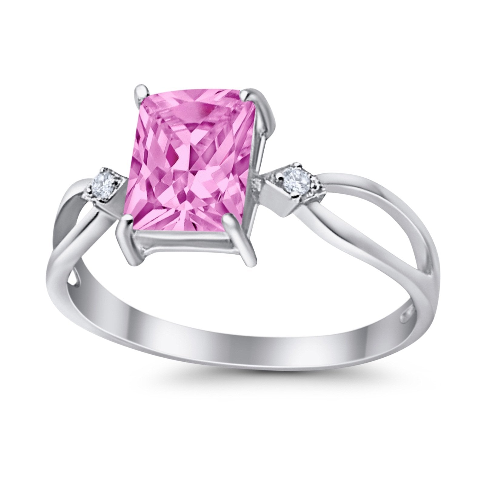 Halo Wedding Ring Baguette Round Simulated Cubic Zirconia 925 Sterling Silver