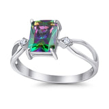 Halo Wedding Ring Baguette Round Simulated Cubic Zirconia 925 Sterling Silver