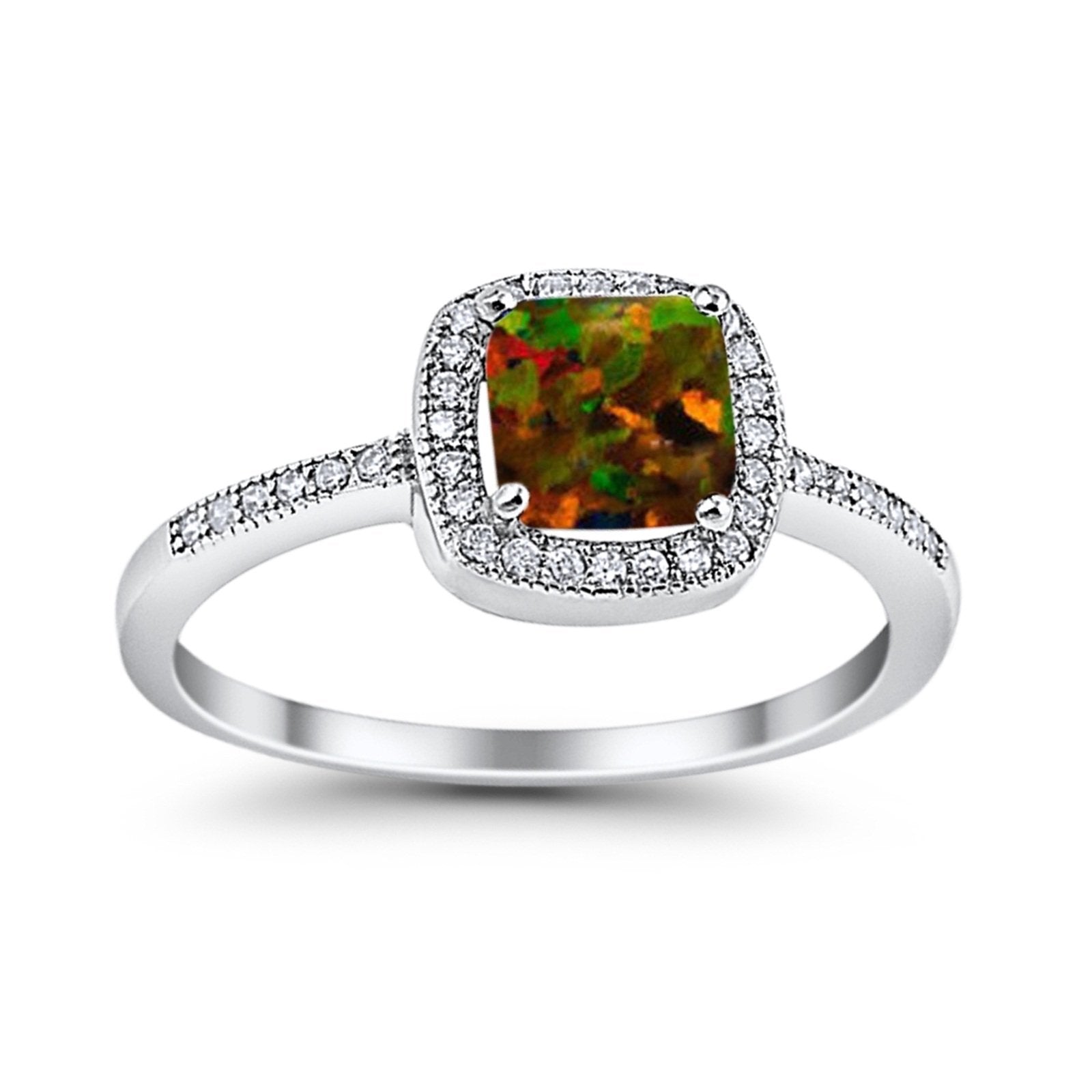 Halo Accent Engagement Ring Simulated Cubic Zirconia 925 Sterling Silver