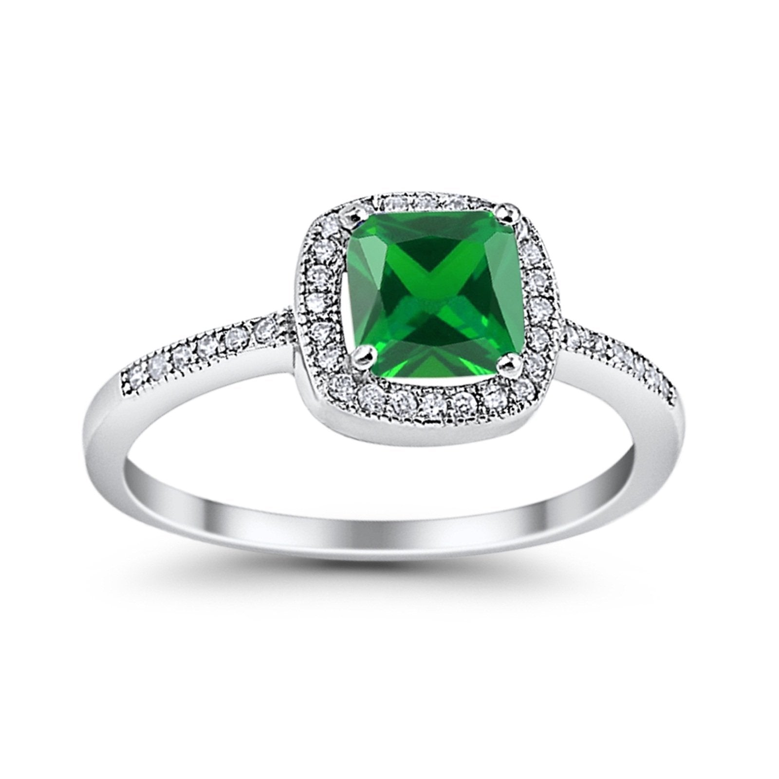 Halo Accent Engagement Ring Simulated Cubic Zirconia 925 Sterling Silver